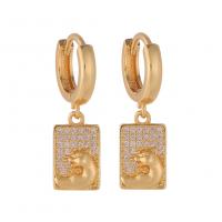 Huggie Hoop Drop Earring Brass Leopard gold color plated & micro pave cubic zirconia & for woman Sold By Pair