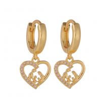 Huggie Hoop Drop Earring Brass Heart gold color plated & micro pave cubic zirconia & for woman Sold By Pair