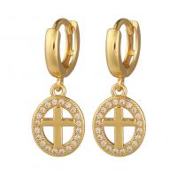 Huggie Hoop Drop Earring Brass gold color plated & micro pave cubic zirconia & for woman Sold By Pair