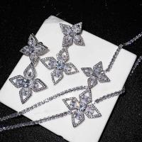Rhinestone Jewelry Sets, Brass, Four Leaf Clover, platinum color plated, different styles for choice & for woman & with rhinestone & hollow, nickel, lead & cadmium free, Sold By PC