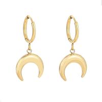 Huggie Hoop Drop Earring, 304 Stainless Steel, Moon, Vacuum Ion Plating, fashion jewelry & for woman, 15x35mm, Sold By Pair
