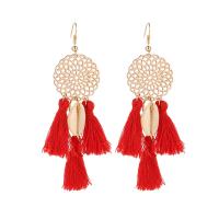 Tibetan Style Tassel Earring, with Polyester & Shell, gold color plated, Bohemian style & for woman & hollow, more colors for choice, 25x89mm, Hole:Approx 2.6mm, Sold By Pair