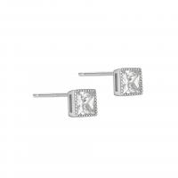 925 Sterling Silver Stud Earring Square plated & for woman & with rhinestone Sold By Pair