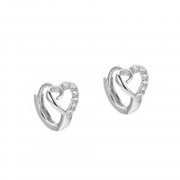 925 Sterling Silver Lever Back Earring Heart plated for woman & with rhinestone & hollow Sold By Pair