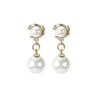 Zinc Alloy Drop Earrings with Plastic Pearl Grape plated & for woman & with rhinestone Sold By Pair