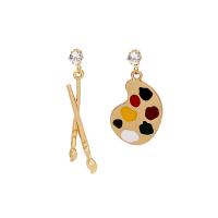 Asymmetric Earrings Zinc Alloy gold color plated for woman & enamel multi-colored Sold By Pair