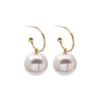 Zinc Alloy Drop Earrings with Plastic Pearl gold color plated for woman purple Sold By Pair