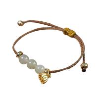 Polyester Cord Bracelet, with Tibetan Style bead & Hetian Jade, Adjustable & for woman, golden, Length:Approx 7.6 Inch, Sold By PC