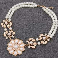 Plastic Pearl Necklace, Tibetan Style, with Plastic Pearl, with 3.15inch extender chain, Plating champagne gold, Double Layer & fashion jewelry & for woman & with rhinestone, nickel, lead & cadmium free, Length:Approx 15.75 Inch, Sold By PC