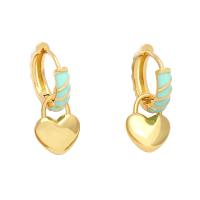 Brass Huggie Hoop Drop Earring brass hoop earring micro pave cubic zirconia & for woman & enamel Sold By Pair
