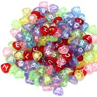 Perles acrylique alphabet, coeur, DIY & émail, couleurs mélangées, 10.20x11.60x4.60mm, 100PC/sac, Vendu par sac