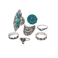 Ensemble d’anneau en alliage de zinc, avec turquoise, Placage, 7 pièces & bijoux de mode & pour femme, Vendu par fixé