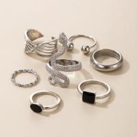 Cink Alloy Ring Set, Cink ötvözet, galvanizált, 7 darab & divat ékszerek & a nő & zománc, ezüst, Által értékesített Set