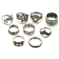 Tibetan Style Ring Set, plated, 9 pieces & fashion jewelry & for woman & blacken, silver color, Sold By Set