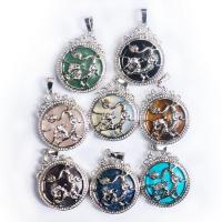 Gemstone Pendants Jewelry, Natural Stone, with Tibetan Style, platinum color plated, different materials for choice & Unisex, more colors for choice, 25mm, Sold By PC