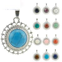 Gemstone Pendants Jewelry Natural Stone with Zinc Alloy platinum color plated & Unisex 34mm Sold By PC