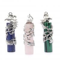 Gemstone Pendants Jewelry Natural Stone with Zinc Alloy Column platinum color plated & Unisex Sold By PC