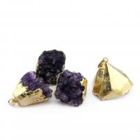 Amethyst Pendant, with Brass, gold color plated, Unisex, purple, 30x35mm, Sold By PC