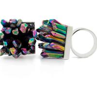 Klarer Quarz Open -Finger-Ring, mit Zinklegierung, plattiert, Einstellbar & unisex, farbenfroh, 22x20mm, Innendurchmesser:ca. 19mm, verkauft von PC