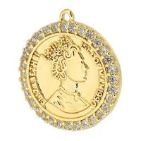 Rhinestone Brass Pendants, Flat Round, gold color plated, Unisex & with rhinestone, golden, nickel, lead & cadmium free, 15x17x2mm, Hole:Approx 1mm, Sold By PC