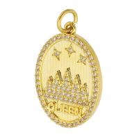 Rhinestone Brass Pendants, Oval, gold color plated, Unisex & with rhinestone, golden, nickel, lead & cadmium free, 15x22x2mm, Hole:Approx 3mm, Sold By PC