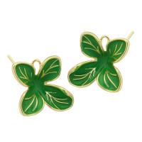 Brass Stud Earring, Leaf, gold color plated, for woman & enamel, green, nickel, lead & cadmium free, 16x15mm,0.5mm, Sold By PC