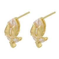 Brass Stud Earring with Cubic Zirconia gold color plated for woman & faceted golden nickel lead & cadmium free 1mm Sold By PC