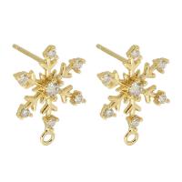 Brass Earring Drop Component, Snowflake, gold color plated, DIY & for woman & with rhinestone, golden, nickel, lead & cadmium free, 11x15x14mm,1mm, Sold By PC