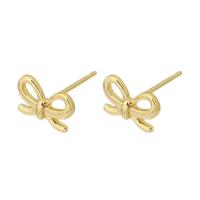 Brass Stud Earring, Bowknot, gold color plated, for woman, golden, nickel, lead & cadmium free, 9x6x14mm,1mm, Sold By PC