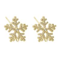 Brass Earring Drop Component Snowflake gold color plated DIY & for woman & with rhinestone golden nickel lead & cadmium free 1mm Sold By PC