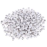 Alphabet Acrylic Beads, Round, DIY & enamel, white, 4x7mm, 100PCs/Bag, Sold By Bag