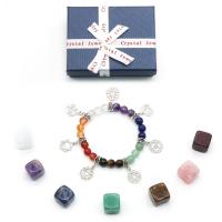 Gemstone Jewelry Set Healing Stones & bracelet with Zinc Alloy silver color plated 8 pieces & no hole mixed colors Sold By Set
