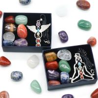 Gemstone Jewelry Set Healing Stones & necklace with Korean Waxed Cord & Zinc Alloy silver color plated 8 pieces & no hole mixed colors Sold By Set