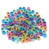 Perles acrylique alphabet, Rond, Impression, DIY & lumineux, couleurs mélangées, 6x10mm, 100PC/sac, Vendu par sac