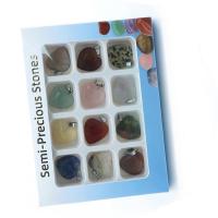 pierre gemme Pendentif, avec alliage de zinc, coeur, Placage de couleur argentée, 12 pièces, couleurs mélangées, 142x105x18mm, 12PC/boîte, Vendu par boîte