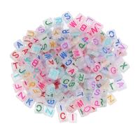 Alphabet Acrylic Beads,  Square, DIY & enamel & double-hole & frosted, mixed colors, 4x7.70x8.50mm, 100PCs/Bag, Sold By Bag