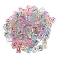 Grânulos acrílicos de alfabeto, acrilico, Praça, DIY & esmalte, cores misturadas, 10mm, 100PCs/Bag, vendido por Bag