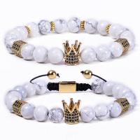 Gemstone Bracelets, Howlite, with Knot Cord & Brass, Unisex & different styles for choice & with rhinestone, 8mm, Length:Approx 6.6-11.8 Inch, Sold By PC