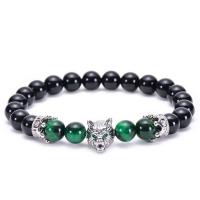 Gemstone Bracelets Black Agate with Tiger Eye & Brass & Unisex & micro pave cubic zirconia 8mm Length Approx 6.6-8.5 Inch Sold By PC