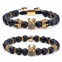 Abrazine Stone Bracelet, with Knot Cord & Brass, Crown, Unisex & different styles for choice & micro pave cubic zirconia, 8mm, Length:Approx 6.6-11.8 Inch, Sold By PC