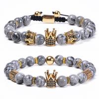 Gemstone Bracelets, Map Stone, with Knot Cord & Brass, Crown, Unisex & different styles for choice & micro pave cubic zirconia, 8mm, Length:Approx 6.6-11.8 Inch, Sold By PC