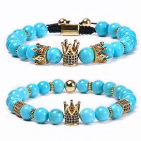 Fashion Turquoise Bracelets, with Knot Cord & Brass, Crown, Unisex & different styles for choice & micro pave cubic zirconia, 8mm, Length:Approx 6.6-11.8 Inch, Sold By PC