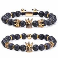 Lava Bracelet, with Knot Cord & Brass, Crown, Unisex & different styles for choice & micro pave cubic zirconia, 8mm, Length:Approx 6.6-11.8 Inch, Sold By PC