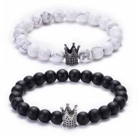 Gemstone Bracelets, Abrazine Stone, with Howlite & Brass, Crown, Unisex & different styles for choice & micro pave cubic zirconia, 8mm, Length:Approx 6.6-8.2 Inch, Sold By PC