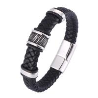 Microfiber PU Bracelet, with 316L Stainless Steel, Round, silver color plated, fashion jewelry & different length for choice & for man, more colors for choice, 12mm, Sold By PC