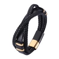 Microfiber PU Bracelet with 316L Stainless Steel Round plated fashion jewelry & for man 12mm Sold By PC
