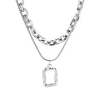 Stainless Steel Jewelry Necklace, 304 Stainless Steel, with 5cm extender chain, Square, silver color plated, Double Layer & fashion jewelry & Unisex, silver color, 14x22mm, Length:42 cm, Sold By PC