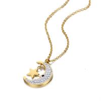 Stainless Steel Jewelry Necklace 304 Stainless Steel Moon and Star plated fashion jewelry & micro pave cubic zirconia Length 60 cm Sold By PC
