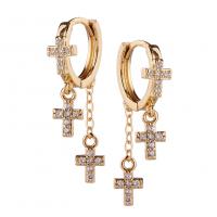 Huggie Hoop Drop Earring, Brass, gold color plated, different styles for choice & micro pave cubic zirconia & for woman, 6x36mm, Sold By Pair