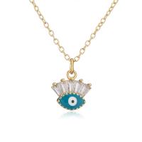 Evil Eye Jewelry Necklace, Brass, gold color plated, different styles for choice & micro pave cubic zirconia & for woman & enamel, 13x15mm, Length:Approx 17.7 Inch, Sold By PC